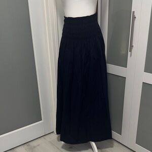 LOFT Navy Smocked-Waist Maxi Skirt